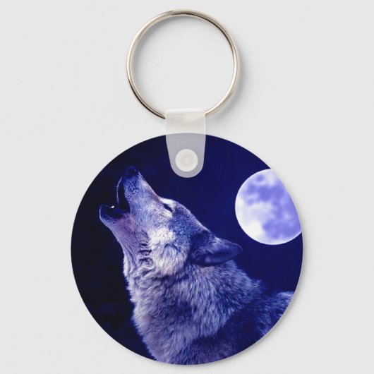 Wolf Howling bij Moon Sleutelhanger (Voorkant)