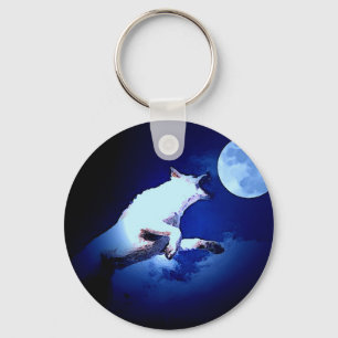 Wolf Howling bij Moon Sleutelhanger
