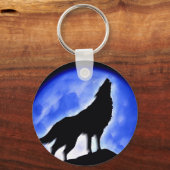 Wolf Howling bij Moon Sleutelhanger (Voorkant)