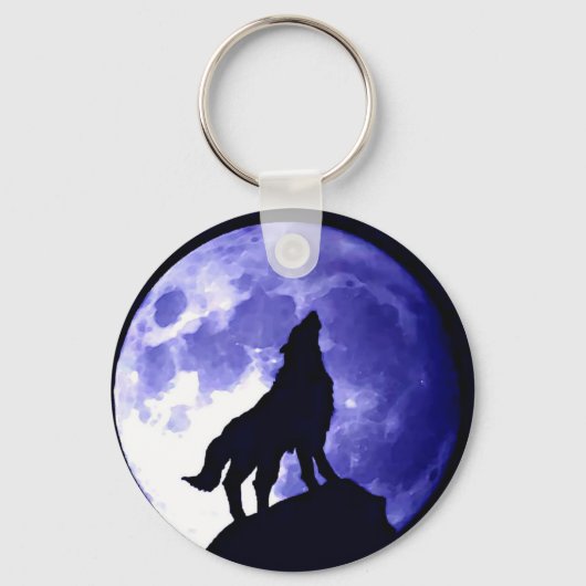 Wolf Howling bij Moon Sleutelhanger (Voorkant)