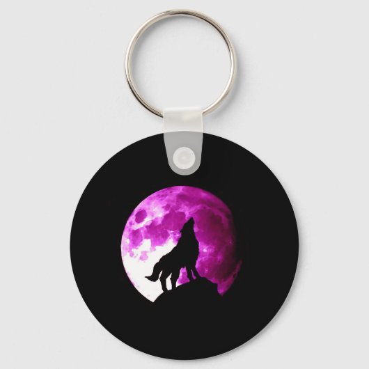 Wolf Howling bij Moon Sleutelhanger (Voorkant)