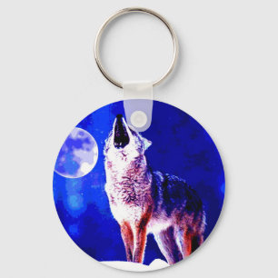 Wolf Howling bij Moon Sleutelhanger