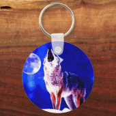 Wolf Howling bij Moon Sleutelhanger (Voorkant)