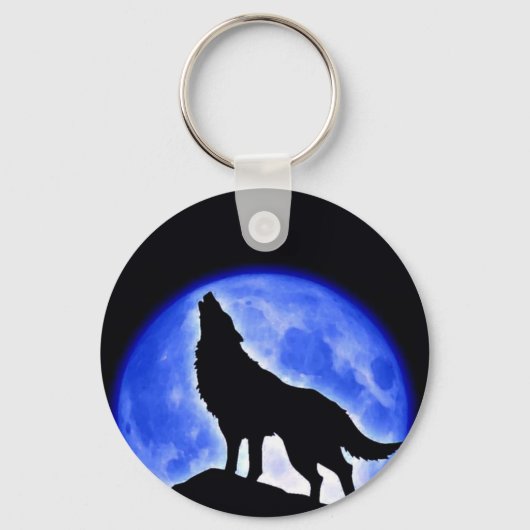 Wolf Howling bij Moon Sleutelhanger (Voorkant)