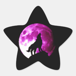 Wolf Howling bij Moon Star Sticker