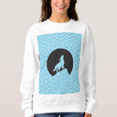 Wolf Howling bij Moon Sweatshirt-met Wave Pattern Trui (Voorkant)
