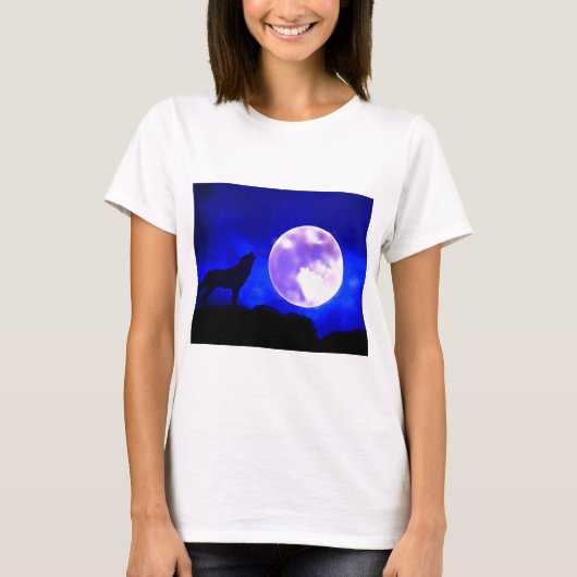 Wolf Howling bij Moon T-shirt (Voorkant)