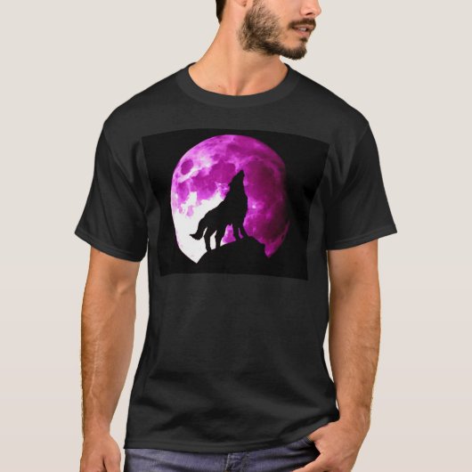 Wolf Howling bij Moon T-shirt (Voorkant)
