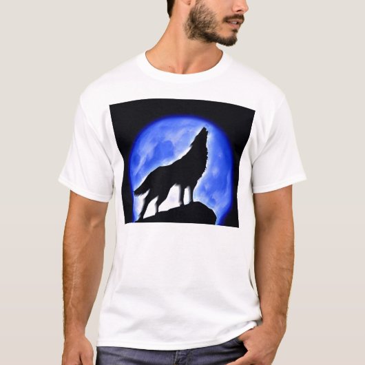 Wolf Howling bij Moon T-shirt (Voorkant)