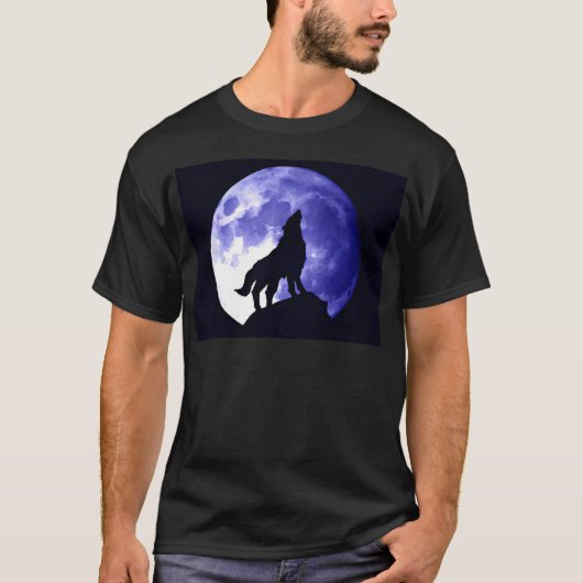 Wolf Howling bij Moon T-shirt (Voorkant)