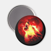 Wolf Howling bij Rode Nacht Magneet (Voorkant / Achterkant)