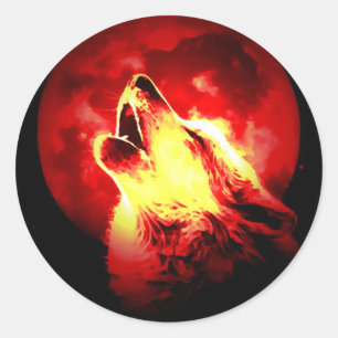 Wolf Howling bij Rode Nacht Ronde Sticker