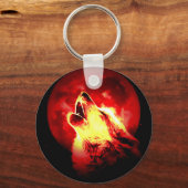 Wolf Howling bij Rode Nacht Sleutelhanger (Voorkant)