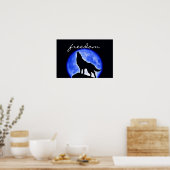 Wolf Howling Freedom Pleine lune bleue Poster de n (Cuisine)