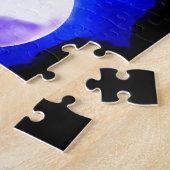 Wolf Howling in Moon Blue Night Artwork Animal Art Legpuzzel (Zijkant)