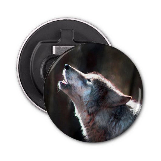 Wolf Howling Lone Wolf Button Flesopener (Voorkant)