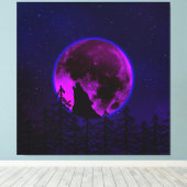 WOLF HOWLING MOON MAGENTA CANVAS AFDRUK (Insitu (Houten vloer))