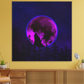 WOLF HOWLING MOON MAGENTA CANVAS AFDRUK (Insitu (Woonkamer))