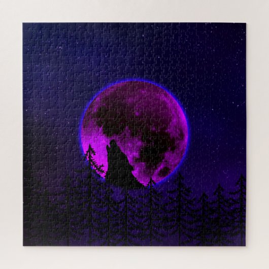 WOLF HOWLING MOON MAGENTA LEGPUZZEL (Verticaal)