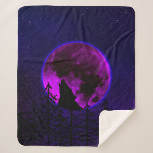 WOLF HOWLING MOON MAGENTA SHERPA DEKEN