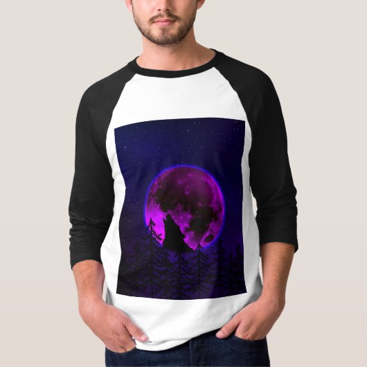 WOLF HOWLING MOON MAGENTA T-Shirt (Voorkant)