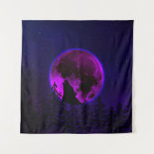 WOLF HOWLING MOON MAGENTA WANDKLEED (Voorkant)