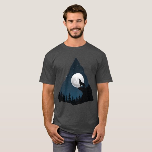 Wolf Howling Moon Tree t shirt design (Voorkant volledig)