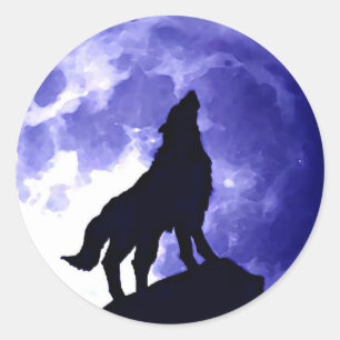 Wolf Howling op Moon Blue Night Fullmoon Ronde Sticker