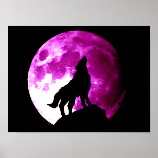 Wolf Howling op Moon Poster Print (Voorkant)