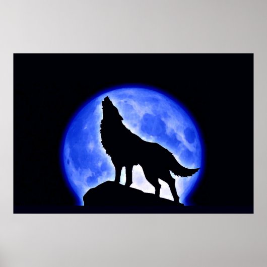 Wolf Howling op Moon Poster Print - Wolf Posters (Voorkant)