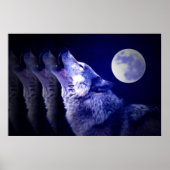 Wolf Howling op Moon Poster Print - Wolf Posters (Voorkant)