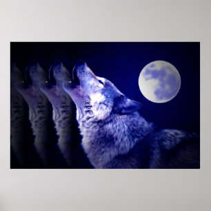 Wolf Howling op Moon Poster Print - Wolf Posters