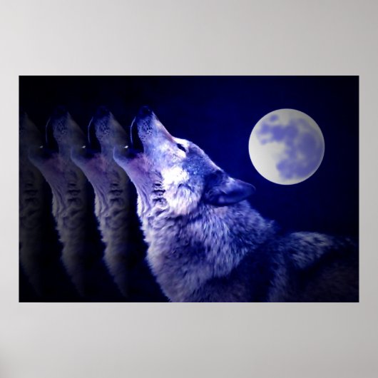 Wolf Howling op Moon Poster Print - Wolf Posters (Voorkant)