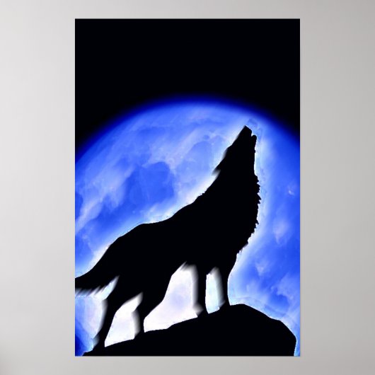 Wolf Howling op Moon Poster Print - Wolf Posters (Voorkant)