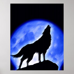 Wolf Howling op Moon Poster Print - Wolf Posters