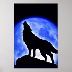 Wolf Howling op Moon Poster Print - Wolf Posters