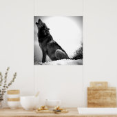 Wolf Howling op Moon Poster Print - Wolf Posters (Keuken)