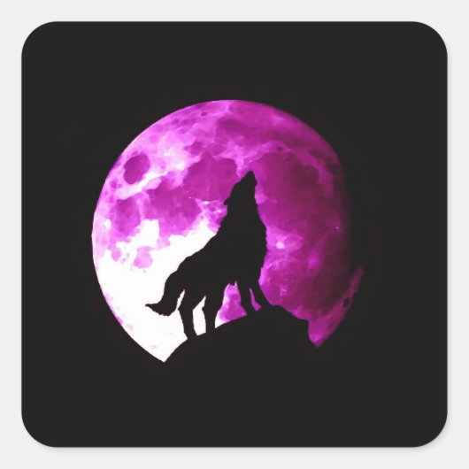 Wolf Howling op Moon Square Sticker (Voorkant)