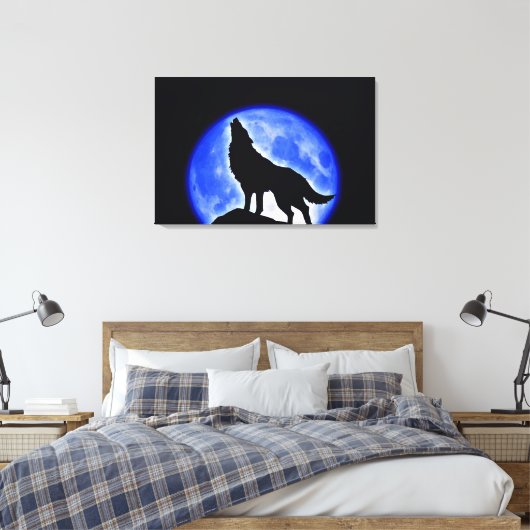 Wolf Howling op Moon Wrapped Canvas (Insitu (Slaapkamer))