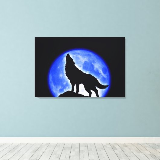 Wolf Howling op Moon Wrapped Canvas (Insitu (Houten vloer))