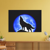 Wolf Howling op Moon Wrapped Canvas (Insitu (Woonkamer))