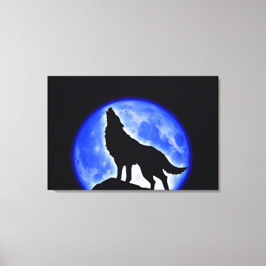 Wolf Howling op Moon Wrapped Canvas Afdruk (Voorkant)