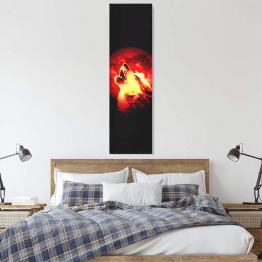 Wolf Howling & Rode Maan Custom Wrapped Canvas (Insitu (Slaapkamer))