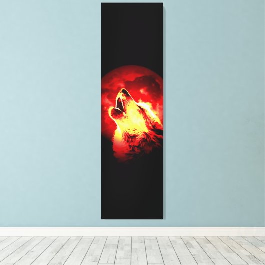 Wolf Howling & Rode Maan Custom Wrapped Canvas (Insitu (Houten vloer))