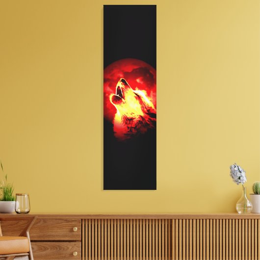 Wolf Howling & Rode Maan Custom Wrapped Canvas (Insitu (Woonkamer))