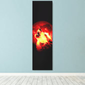 Wolf Howling & Rode Maan Custom Wrapped Canvas Afdruk (Insitu (Houten vloer))