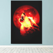 Wolf Howling & Rode Maan Verpakt Canvas (Insitu (Houten vloer))