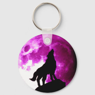 Wolf Howling Silhouet bij Maan Sleutelhanger