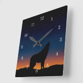 Wolf Howling Silhouette bij Sunset Wall Clock Vierkante Klok (Hoek)