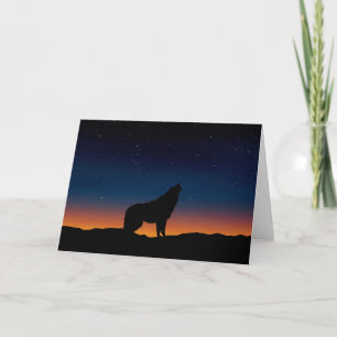 Wolf Howling Silhouette bij Sunset Wenskaart Kaart
